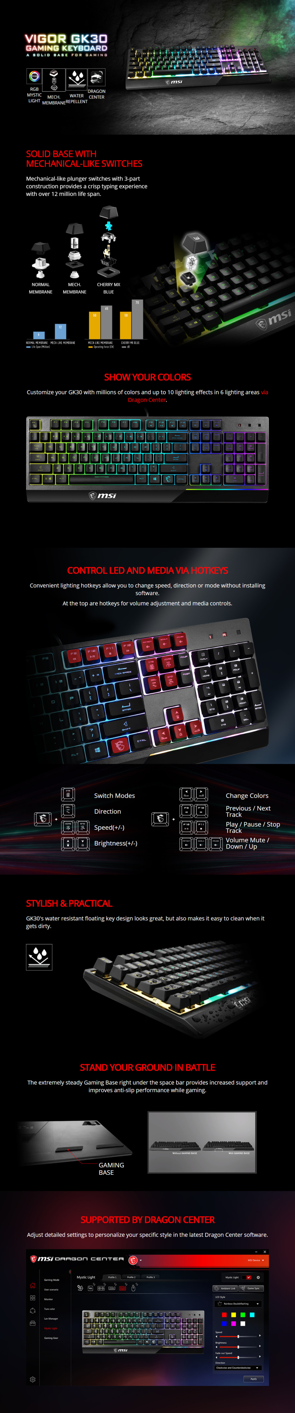 msi vigor gk30 rgb mecha-membrane gaming keyboard black