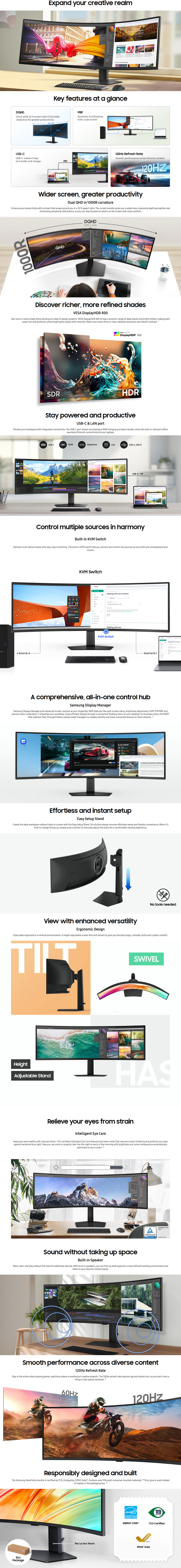 49 samsung viewfinity s95uf dqhd 120hz usb-c curved business monitor