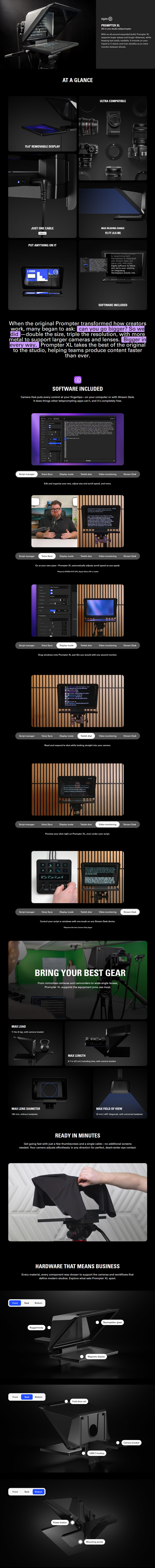 elgato prompter xl all-in-one studio teleprompter black