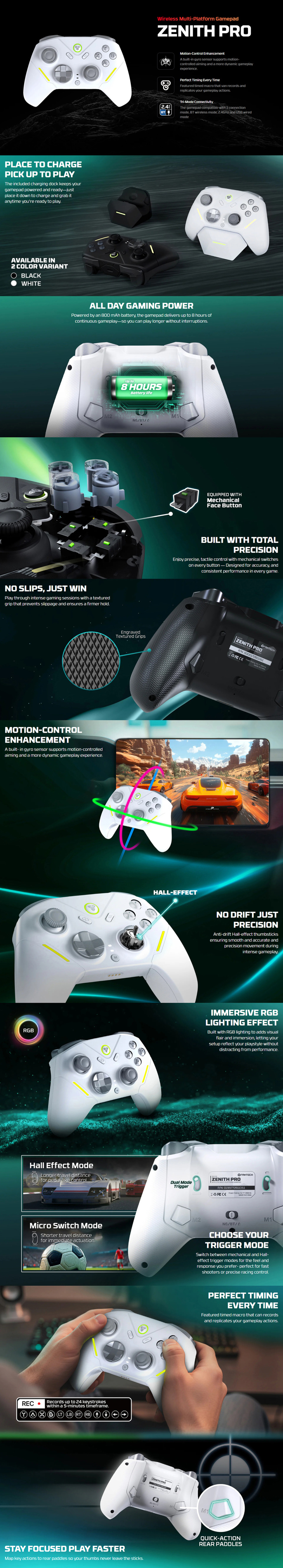 fantech zenith pro wgp18 wireless he gaming controller white