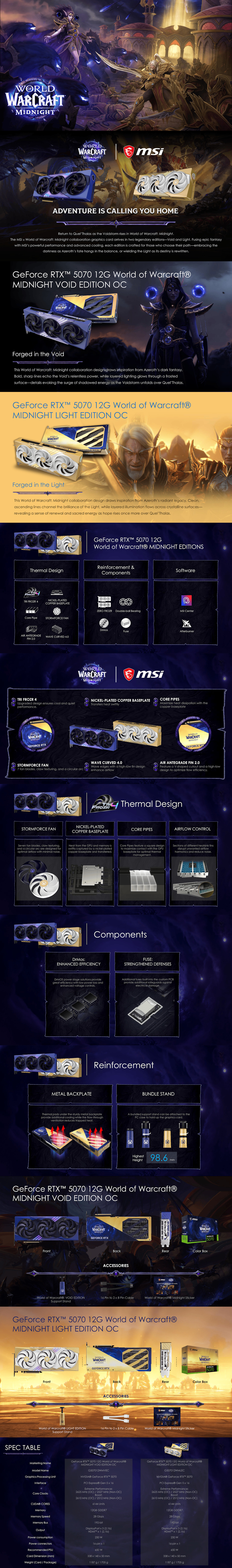 msi x wow geforce rtx 5070 midnight light edition oc 12gb gddr7 graphics card gold