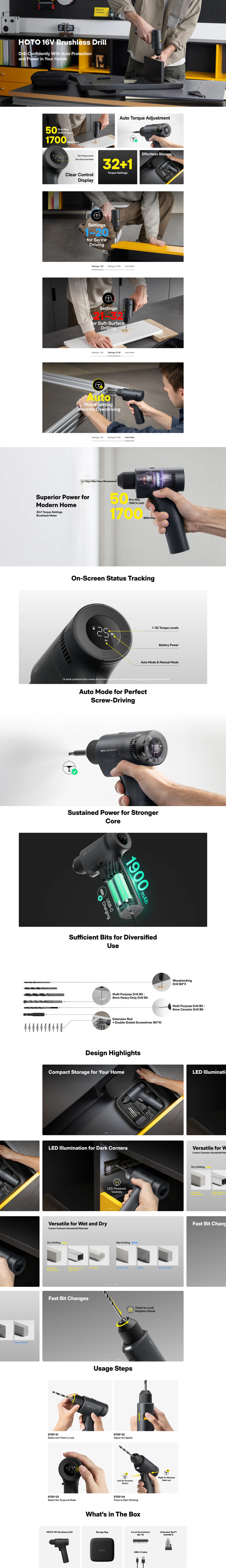 hoto 16v brushless drill