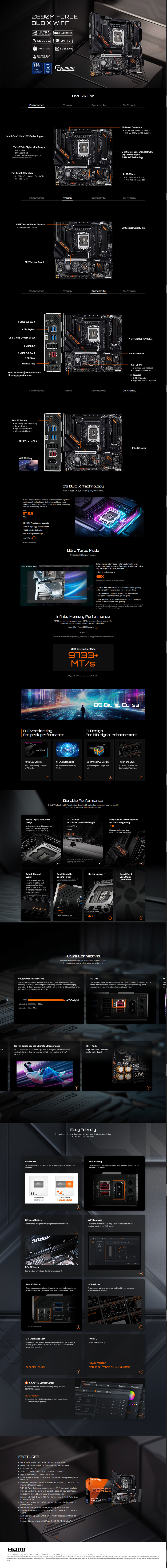 gigabyte s1851 z890 force duo x wifi7 atx ddr5 motherboard black