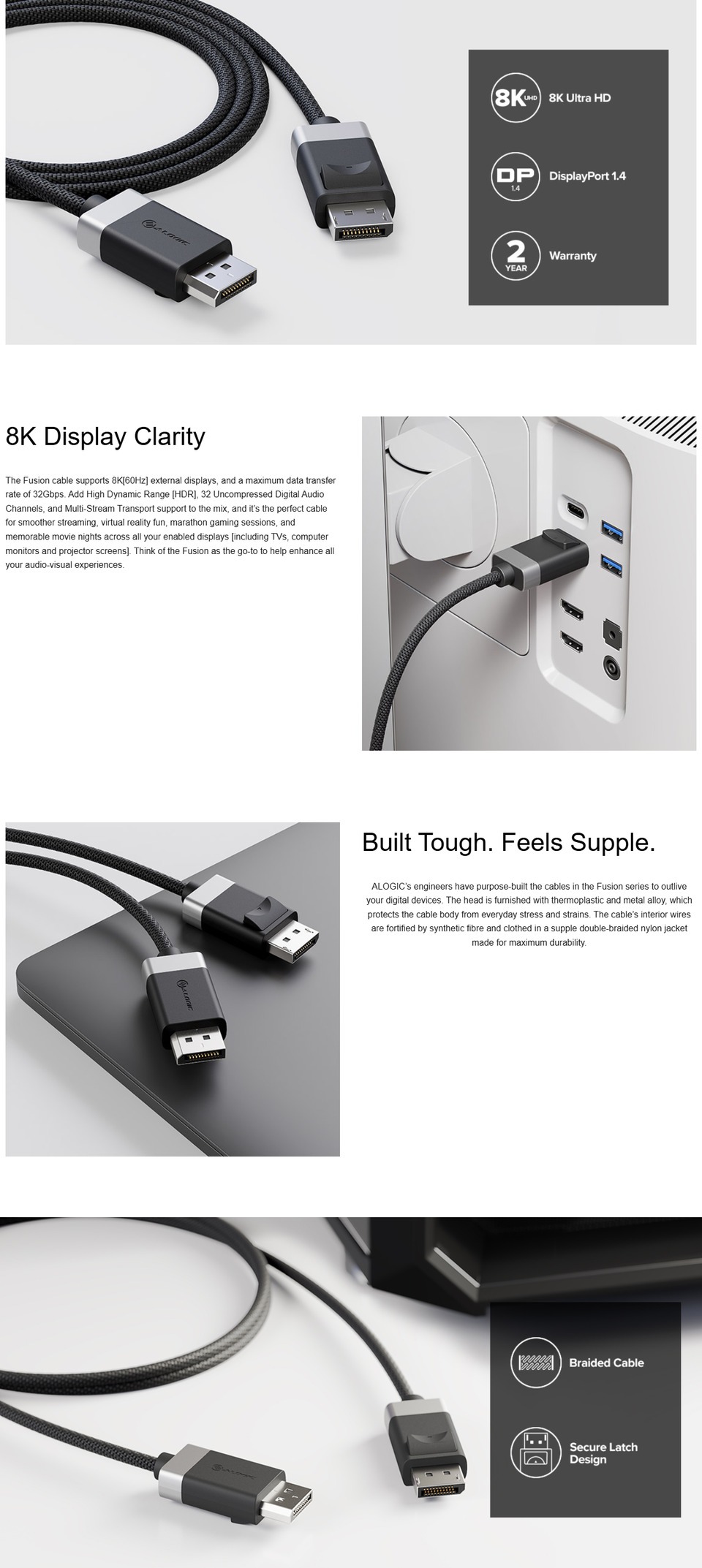 3 metre alogic fusion displayport male to male cable fudp3-sgr