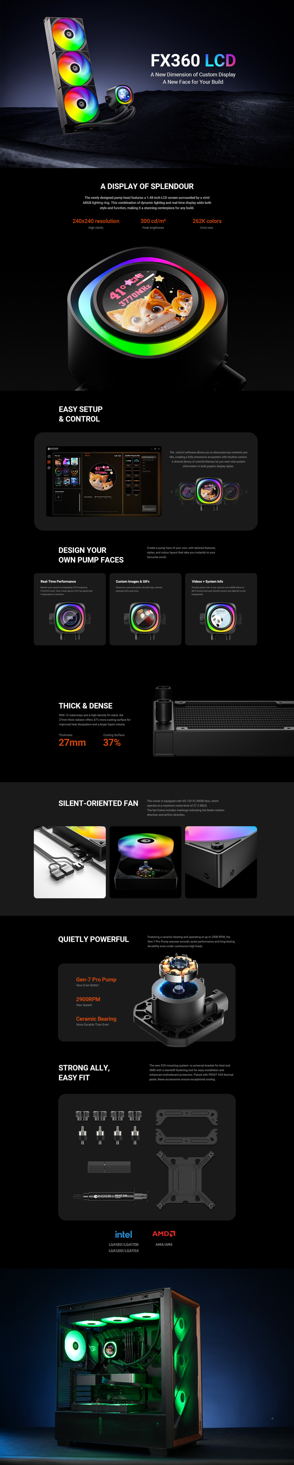 360mm id-cooling fx360 lcd rgb cpu liquid cooler with display black