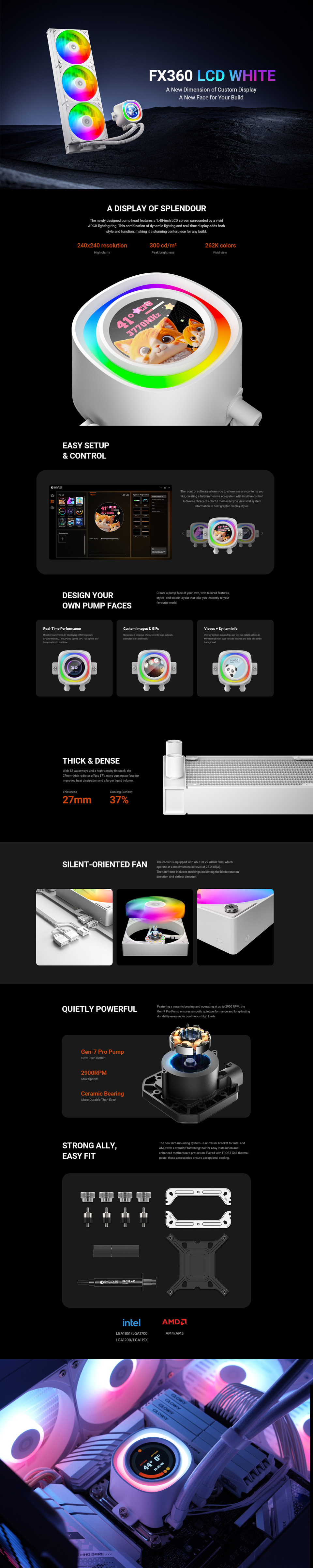 360mm id-cooling fx360 lcd rgb cpu liquid cooler with display white
