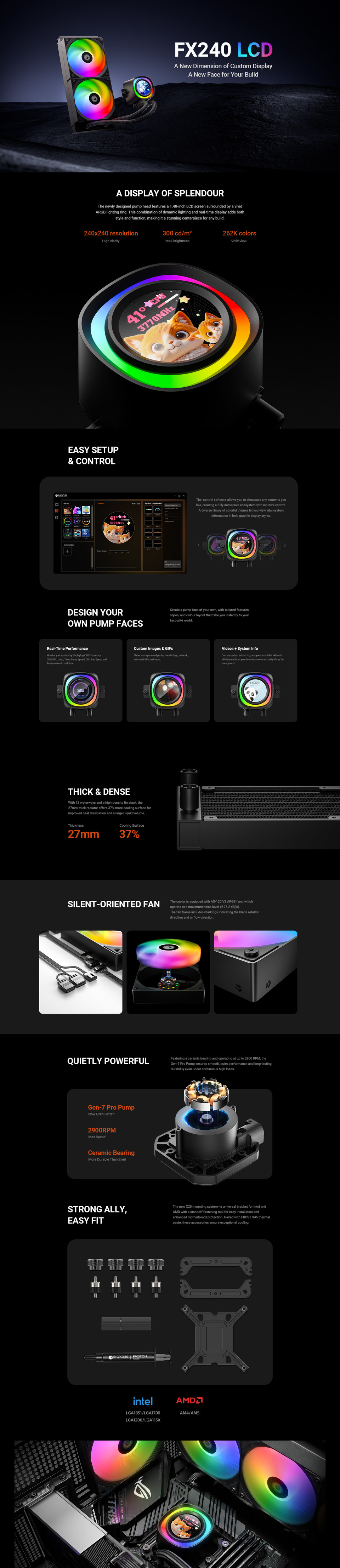 240mm id-cooling fx240 lcd rgb cpu liquid cooler with display black