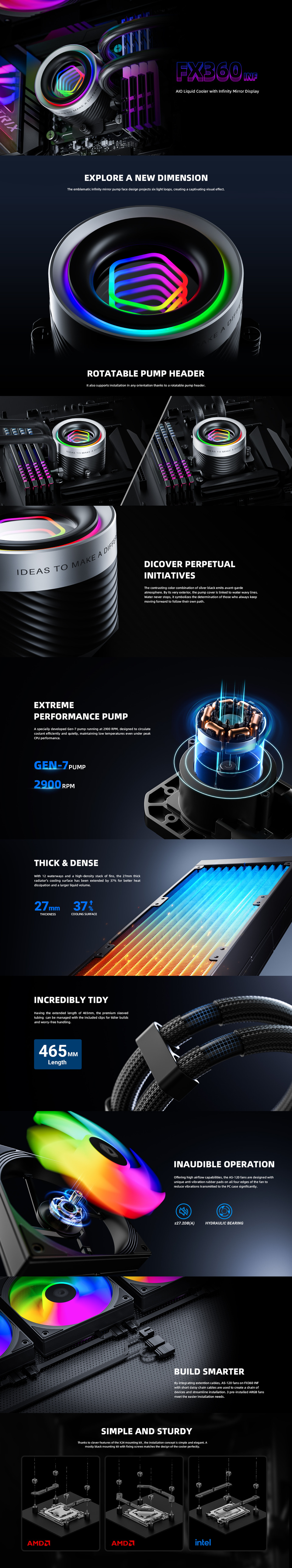 360mm id-cooling fx360 inf rgb cpu liquid cooler black