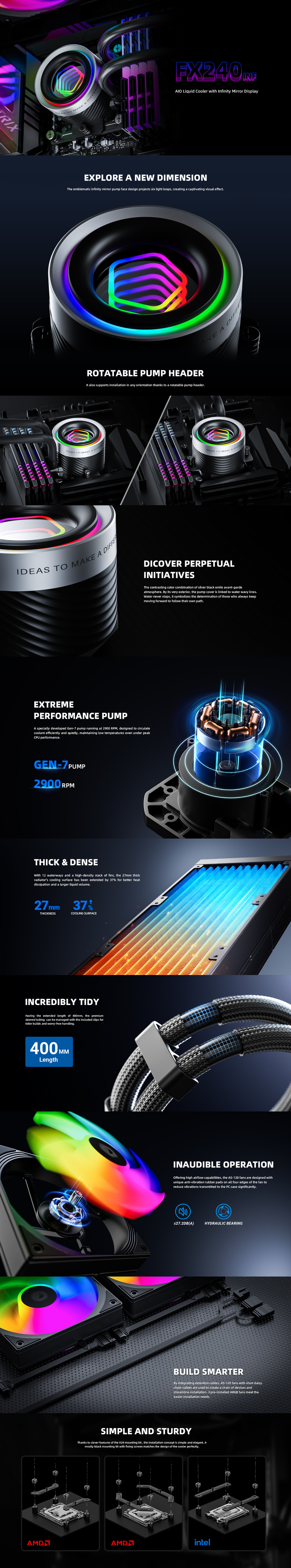 240mm id-cooling fx240 inf rgb cpu liquid cooler black