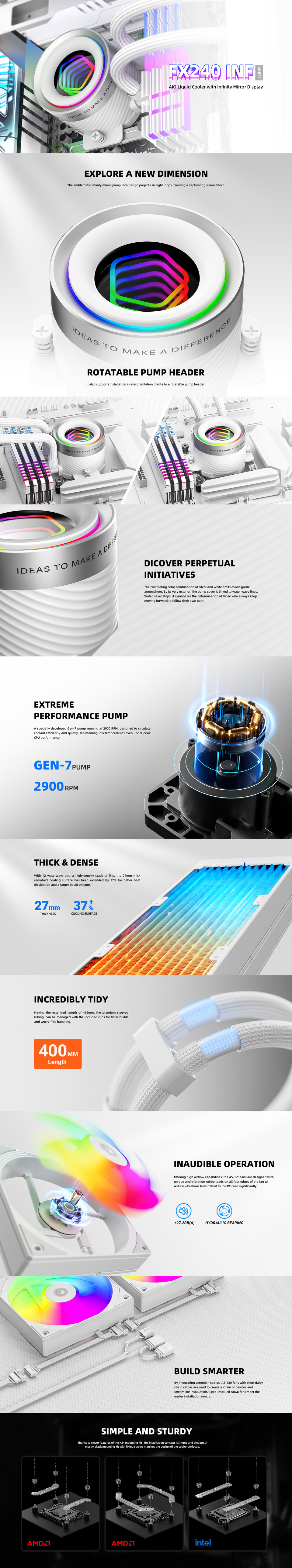 240mm id-cooling fx240 inf rgb cpu liquid cooler white
