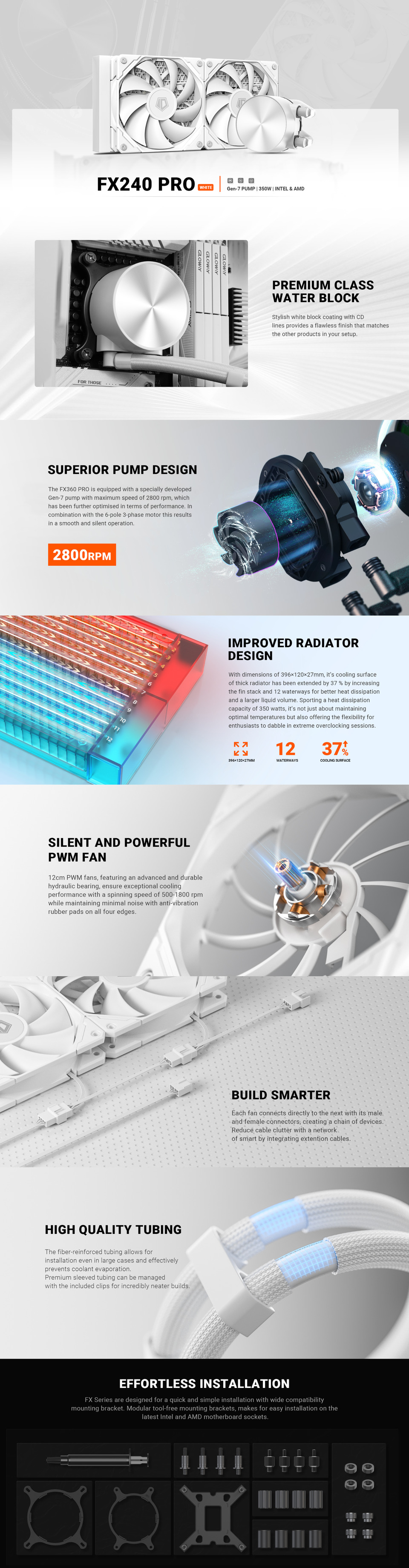 240mm id-cooling fx240 pro cpu liquid cooler white