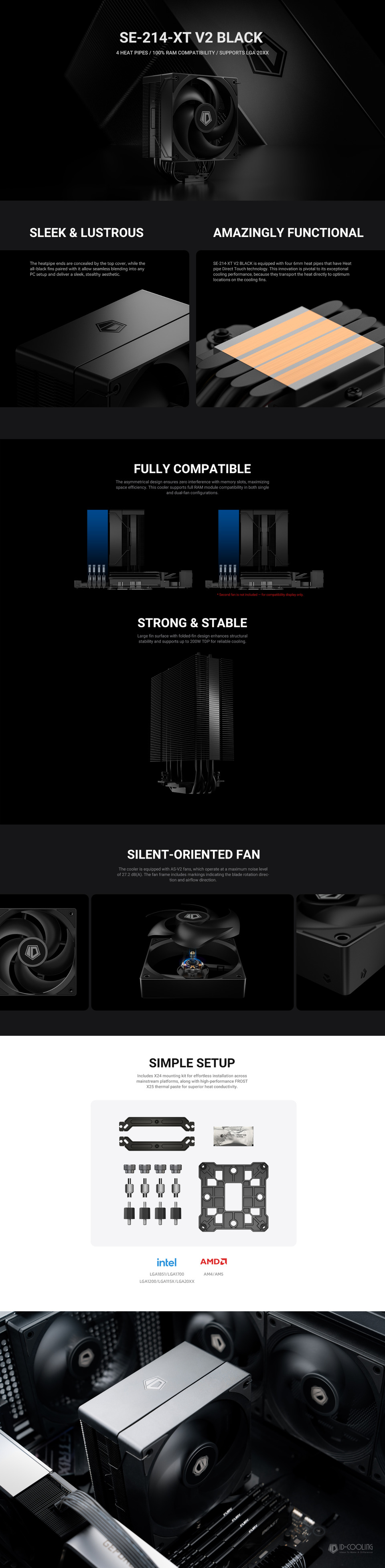 id-cooling id-se-214-xt v2 cpu air cooler black