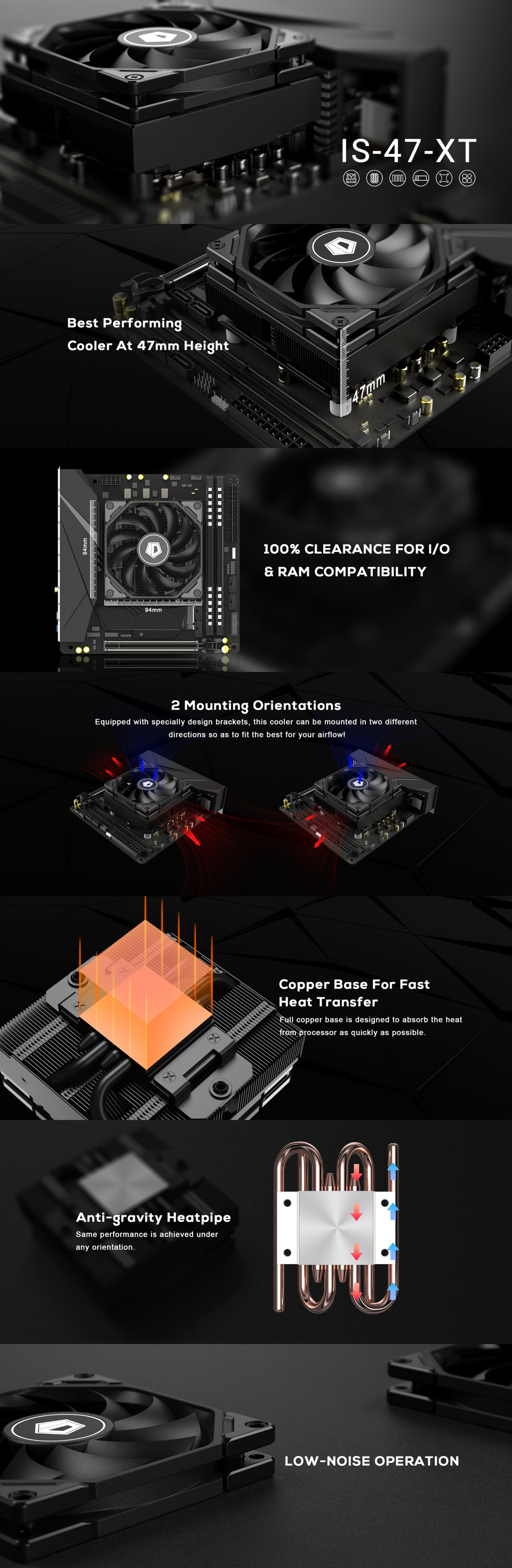 id-cooling id-is-47-xt low-profile cpu air cooler black