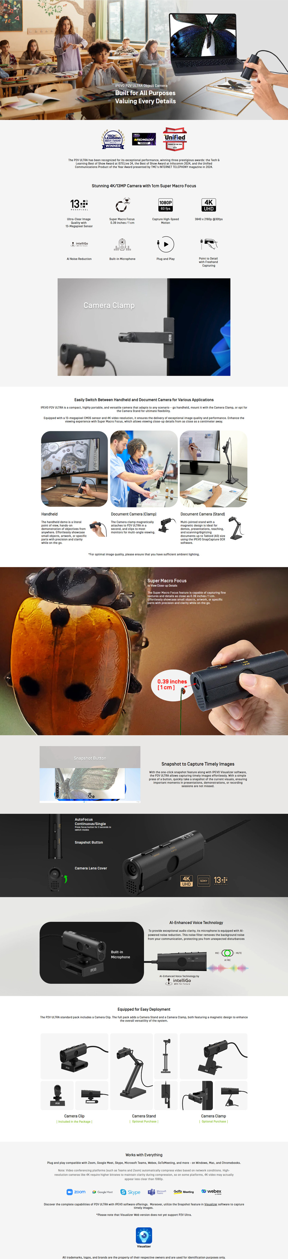 ipevo p2v ultra object camera full pack