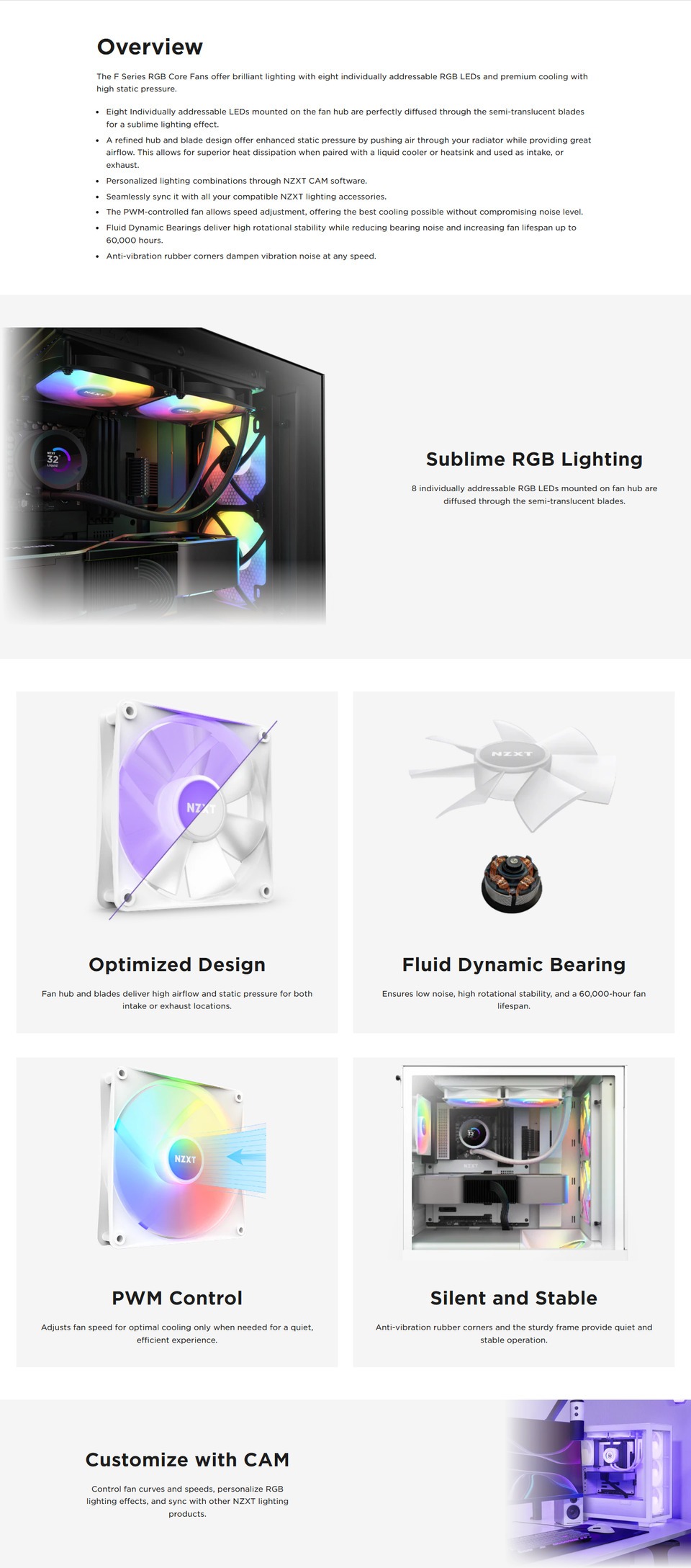 120mm nzxt f120 rgb core white case fan