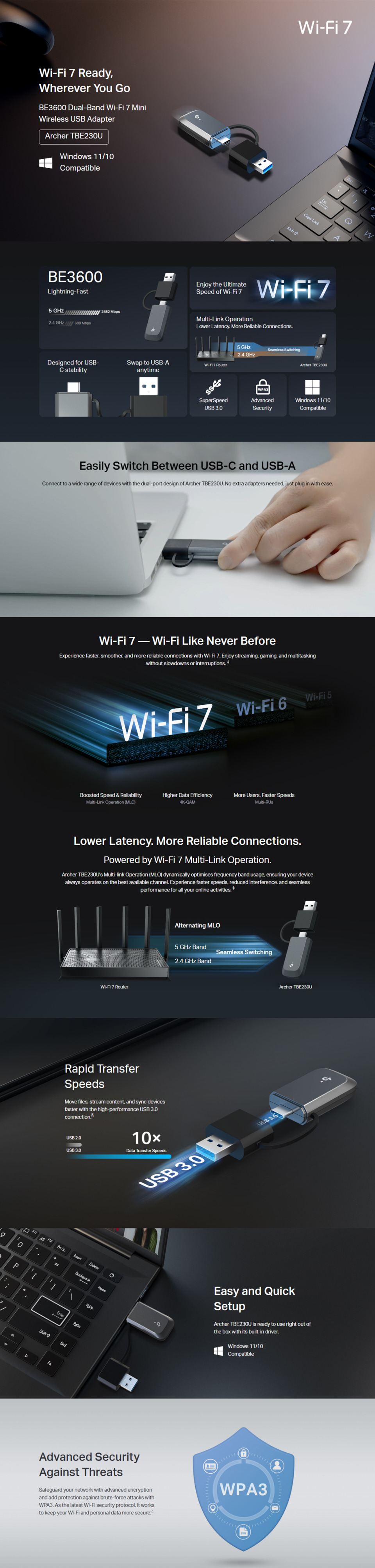 tp-link archer tbe230u be3600 dual band wi-fi 7 mini wireless usb adapter