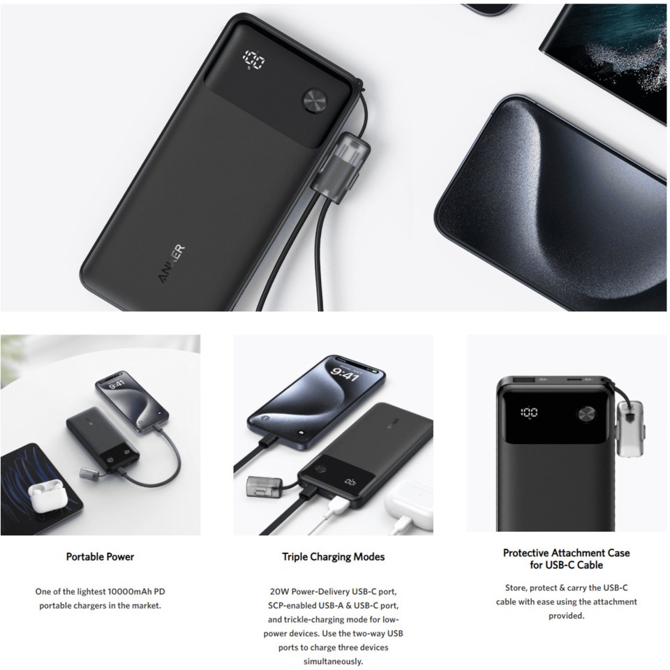 10000mah anker 225w usb-ca power bank black