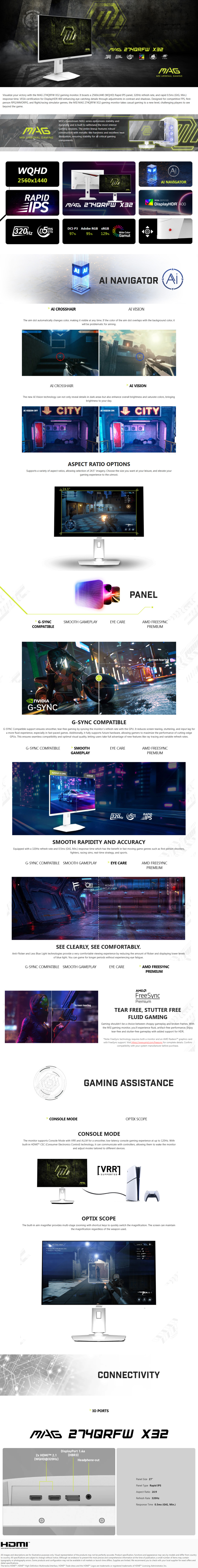 27 msi mag 274qrfw x32 qhd 320hz ips gaming monitor white