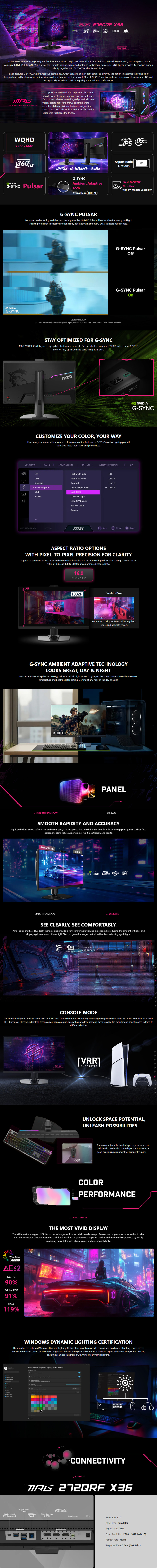27 msi mpg 272qrf x36 qhd 360hz ips gaming monitor black