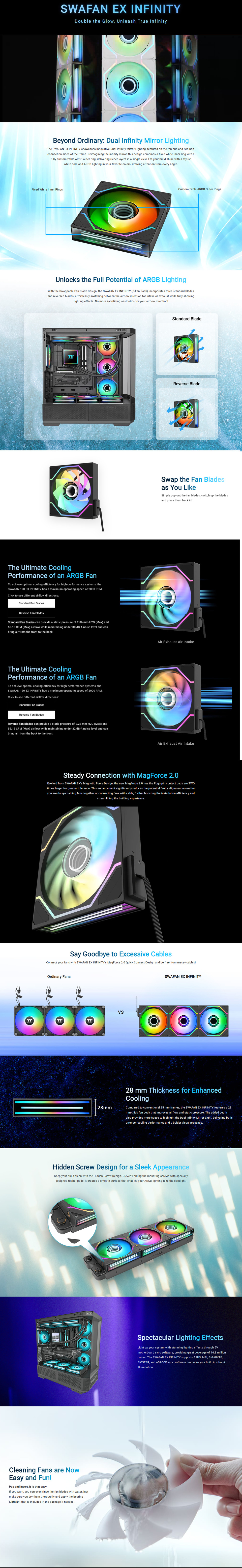 3x120mm thermaltake swafan 120 ex infinity argb sync case fans black