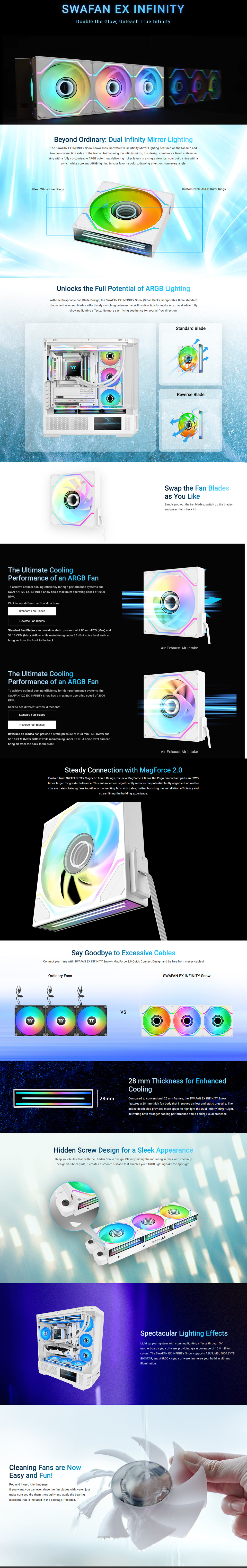 3x120mm thermaltake swafan 120 ex infinity argb sync case fans white