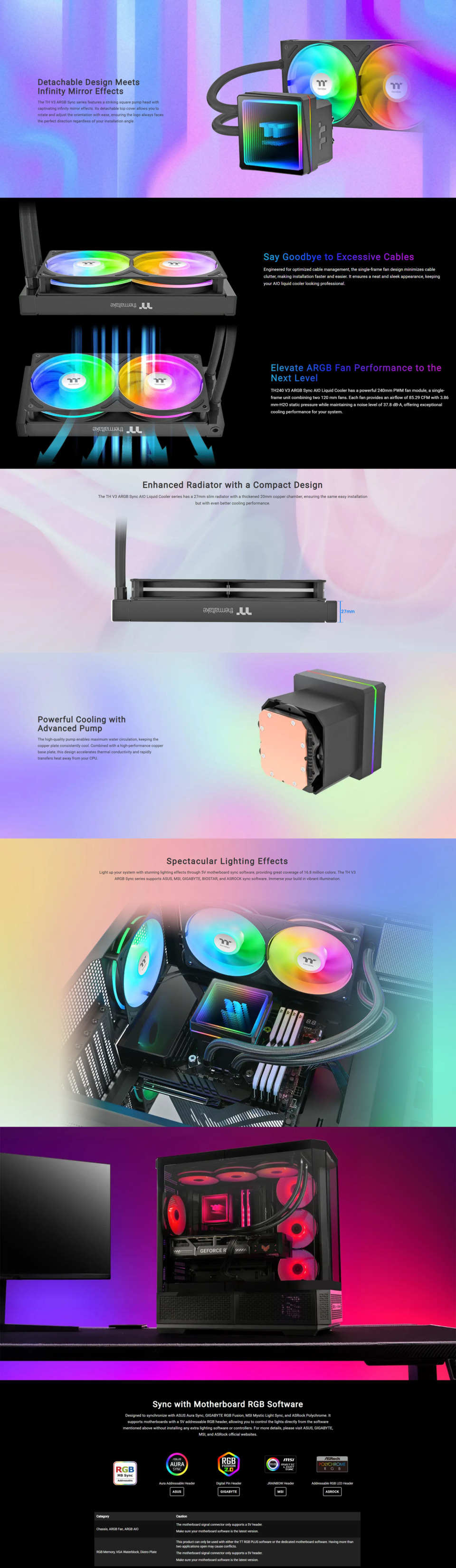 240mm thermaltake th240 v3 argb sync cpu liquid cooler black