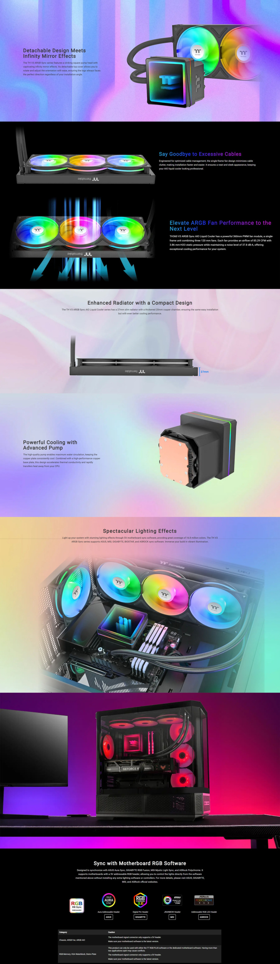 360mm thermaltake th360 v3 argb sync cpu liquid cooler black