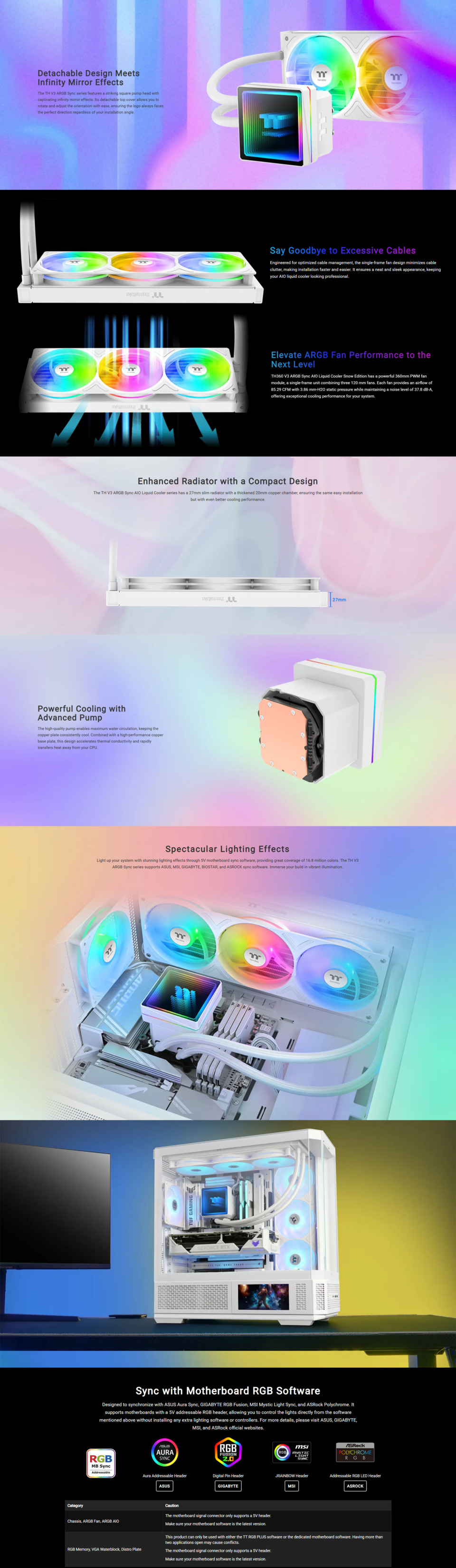 360mm thermaltake th360 v3 argb sync cpu liquid cooler snow