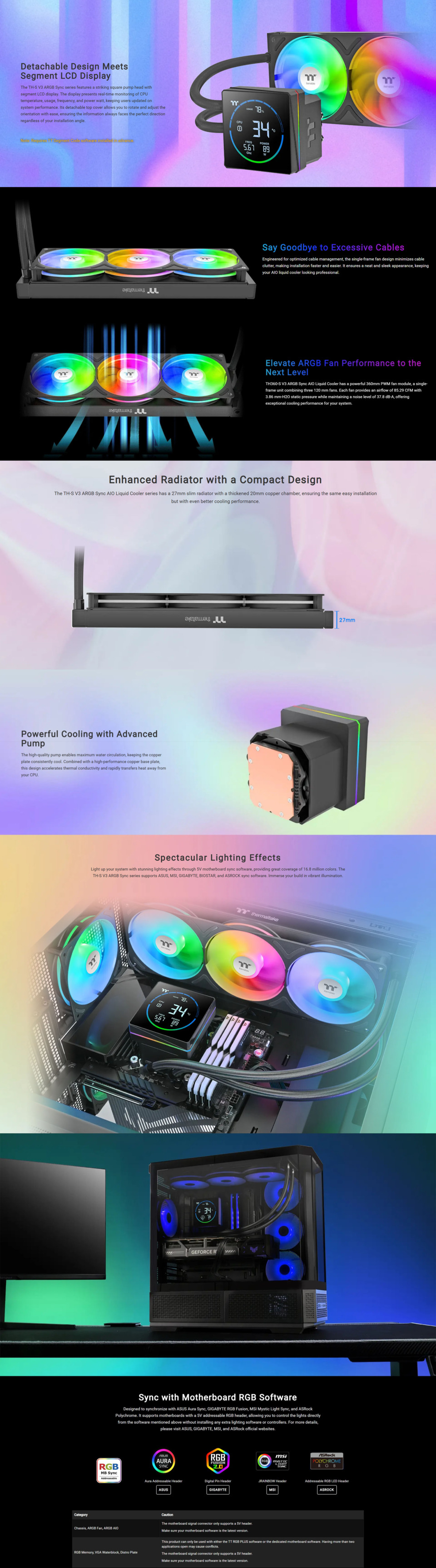 360mm thermaltake th360-s v3 argb sync cpu liquid cooler with temp display black
