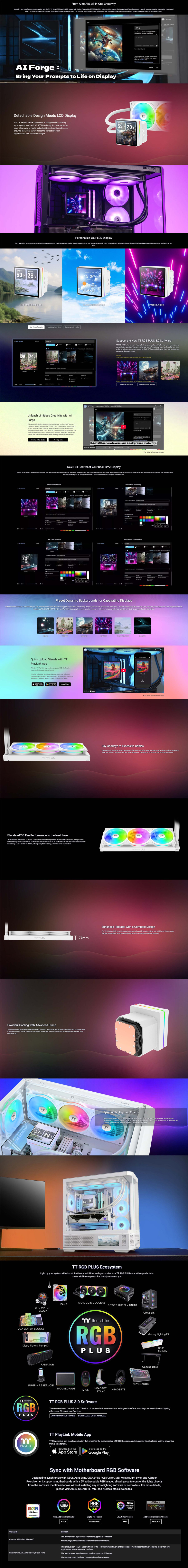 360mm thermaltake th360 v3 ultra argb cpu liquid cooler with lcd display snow