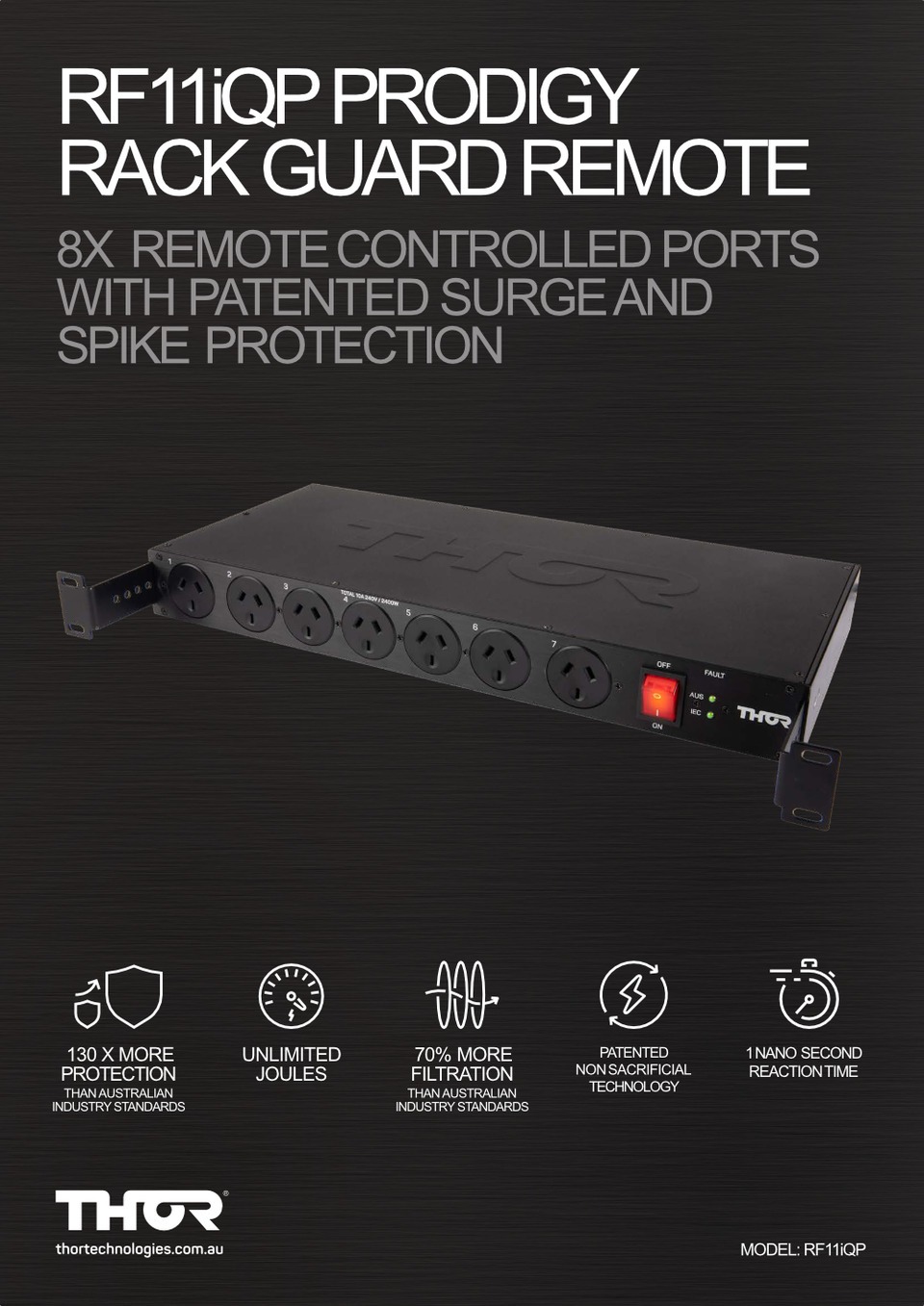 11 port thor rf11iqp prodigy rack guard remote rackmount surge protection power board