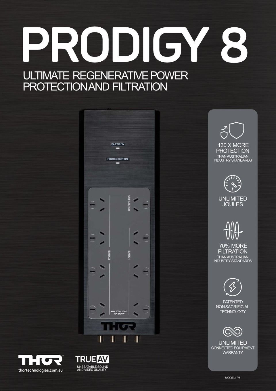 8 port thor p8 prodigy regenerative surge protector with elite filtration
