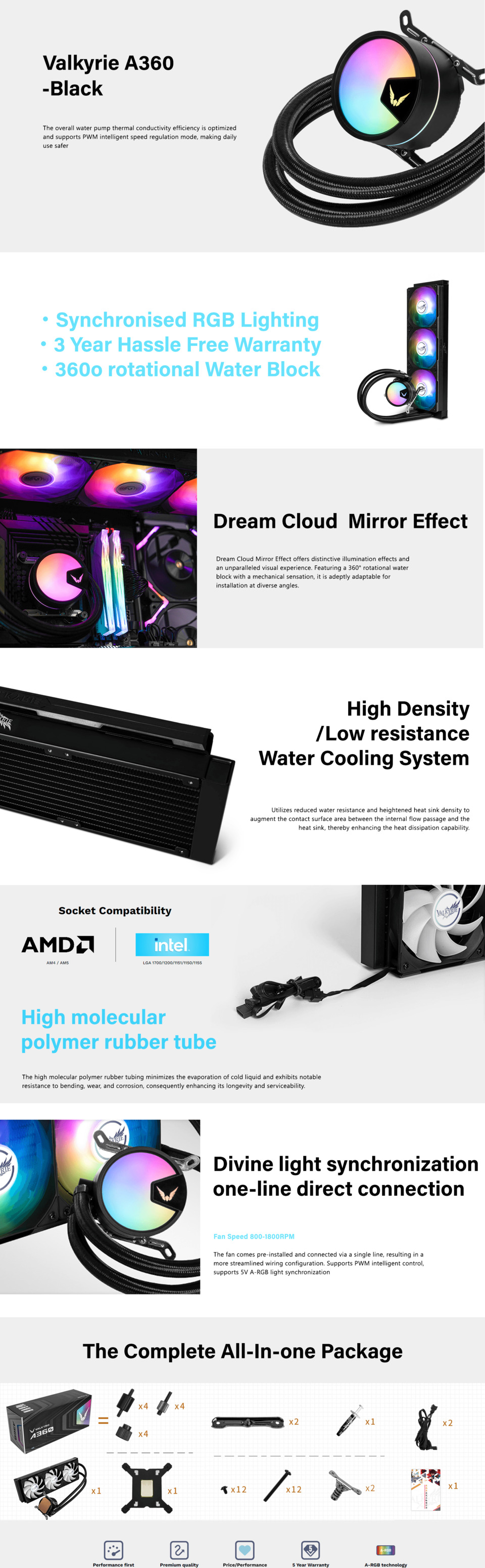 360mm valkyrie a360 rgb cpu liquid cooler black
