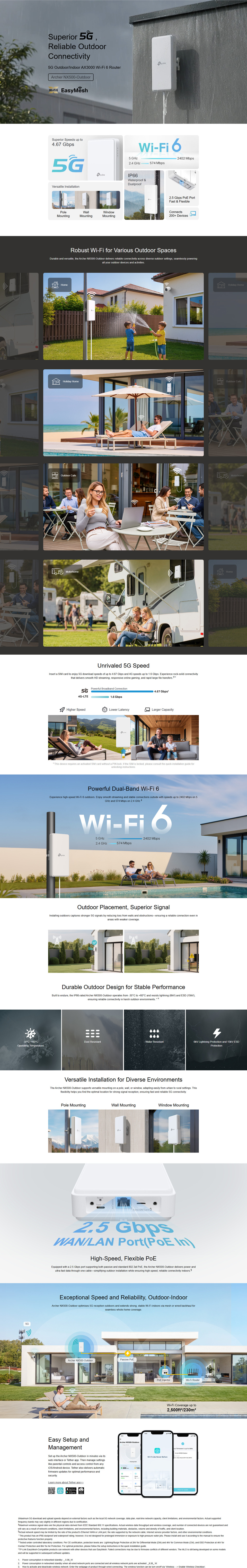 tp-link archer nx500-outdoor ax3000 dual band wi-fi 6 router