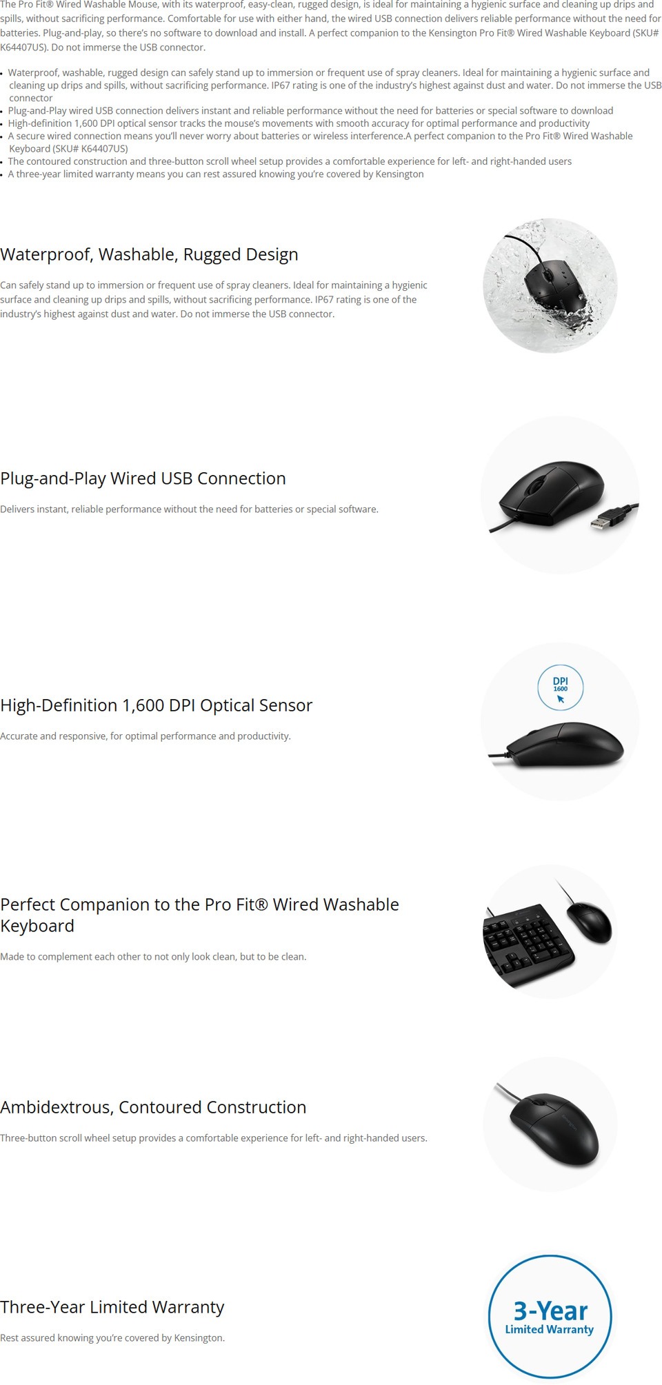 kensington k70315ww wired washable mouse black