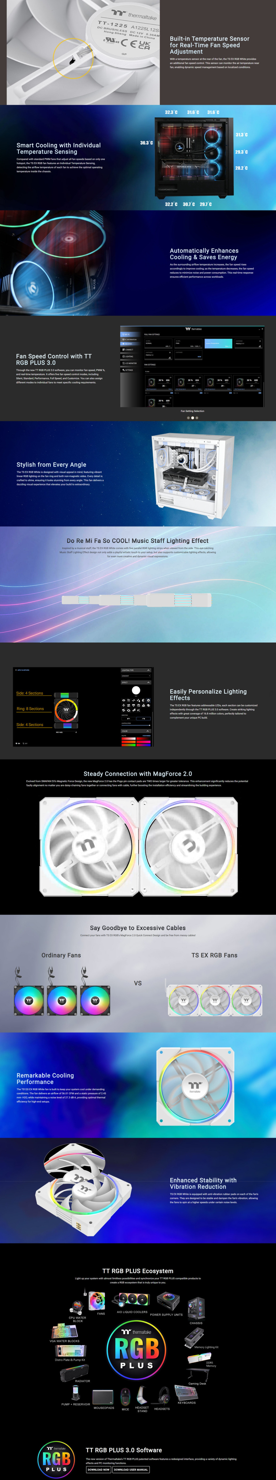 3x120mm thermaltake ts120 ex rgb magnetic case fan 3 pack white