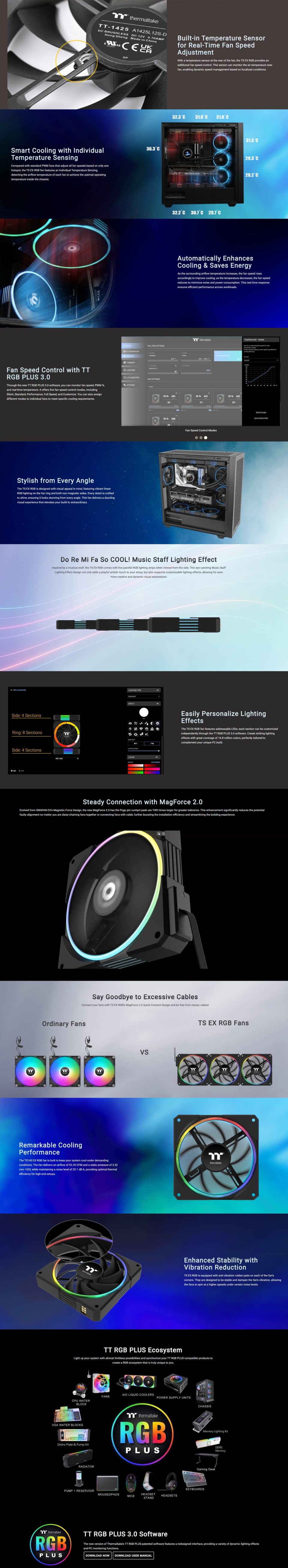 3x140mm thermaltake ts140 ex rgb magnetic case fan 3 pack black