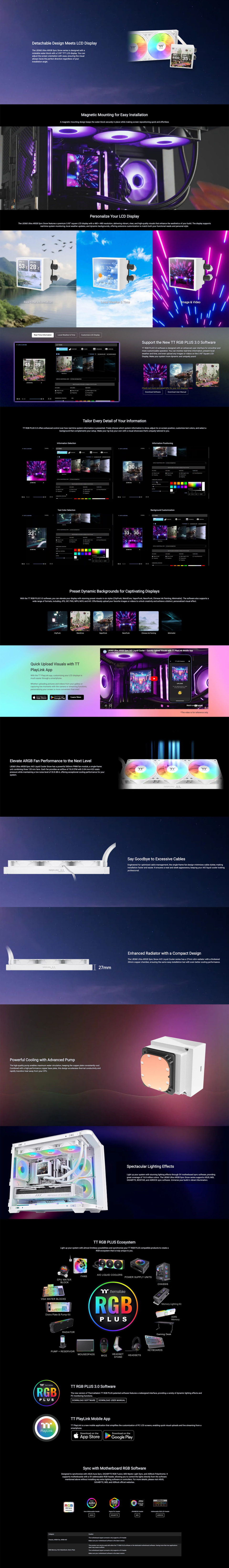 360mm thermaltake lb360 ultra argb sync rgb cpu liquid cooler white
