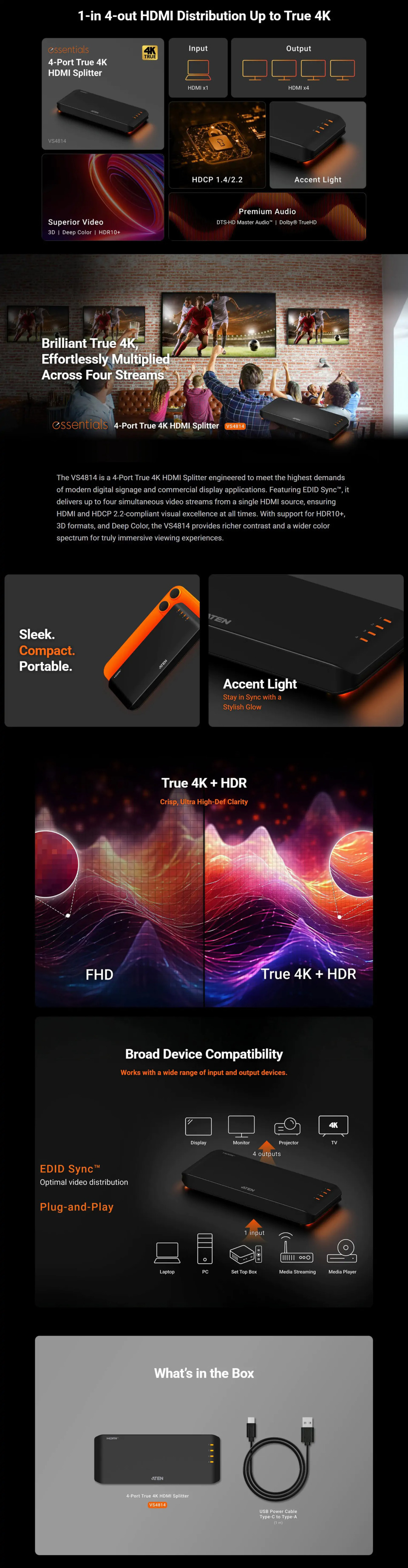 4 port aten 4k hdmi splitter