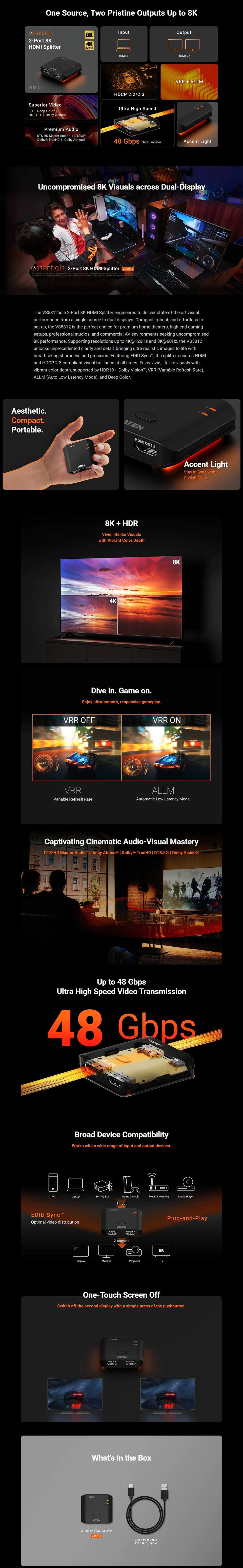 2 port aten vs5812 8k hdmi splitter