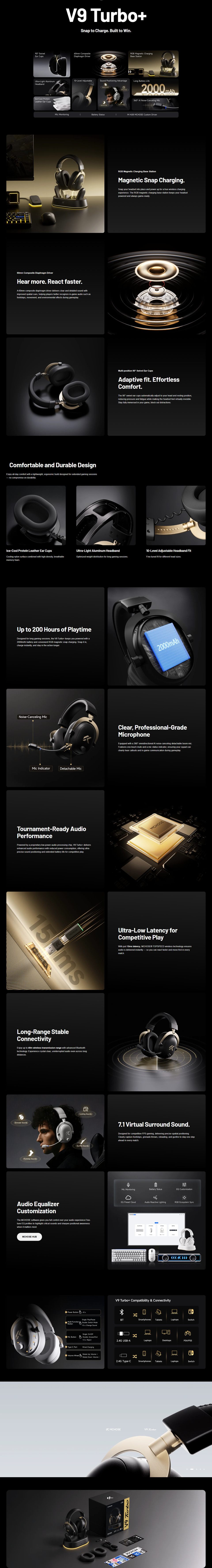 mchose v9 turbo wireless gaming headset with magnetic dock