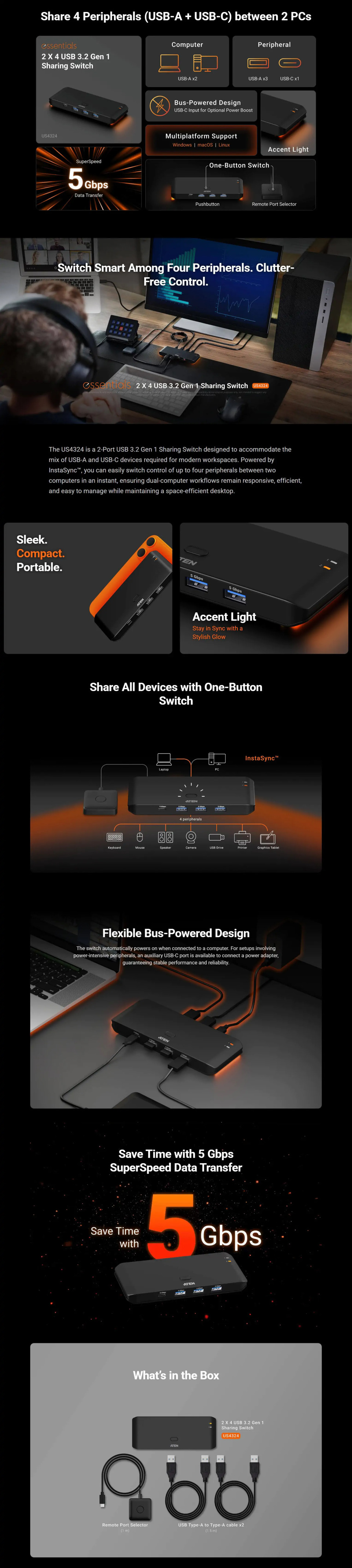 4 port aten us4324 usb 32 switch
