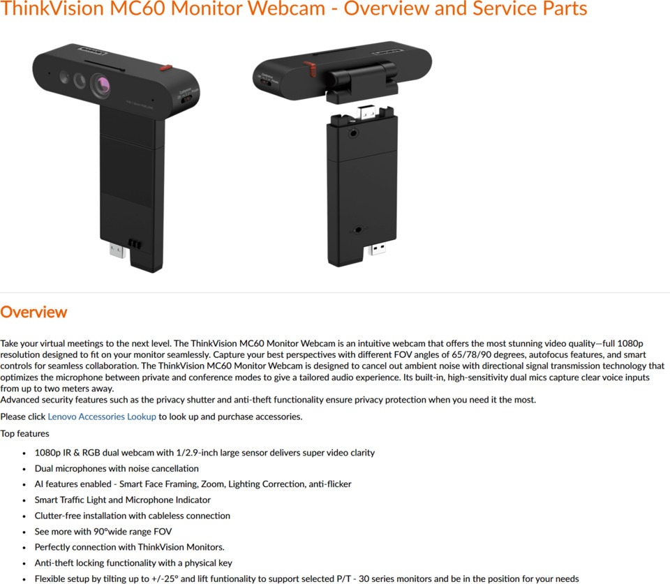 lenovo thinkvision mc60 monitor webcam
