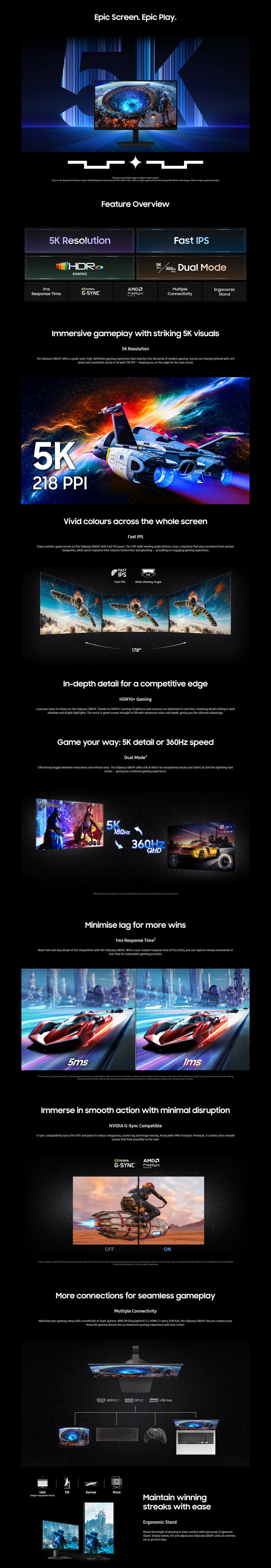 27 samsung odyssey g8 g80hf 5kqhd 180hz360hz ips dual-mode gaming monitor black