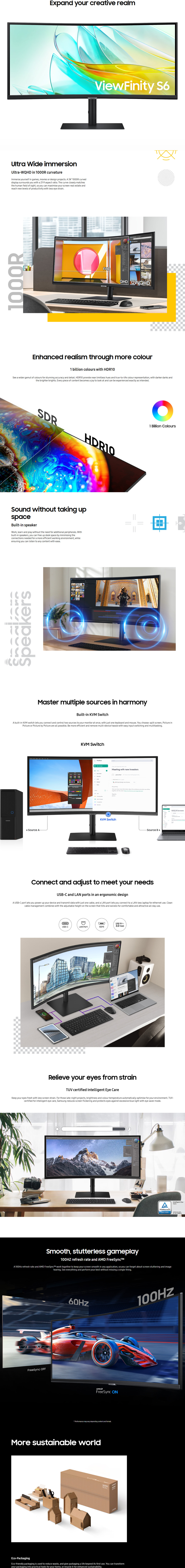 34 samsung s6 s65uc uwqhd 100hz va curved monitor with integrated hub black
