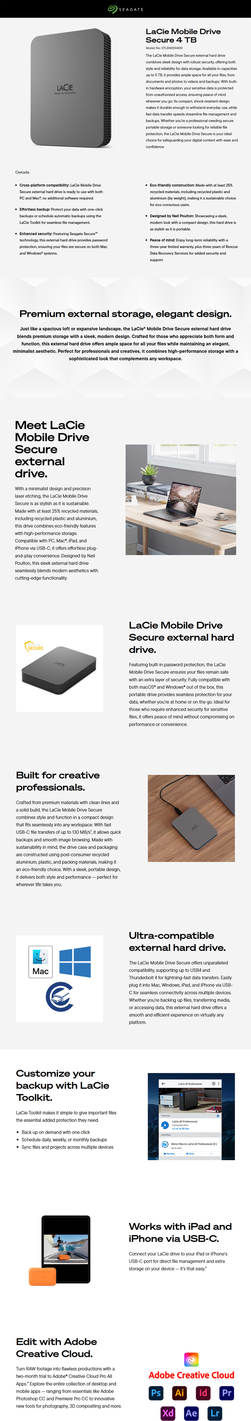 4tb lacie stlr4000400 usb-c external hdd grey