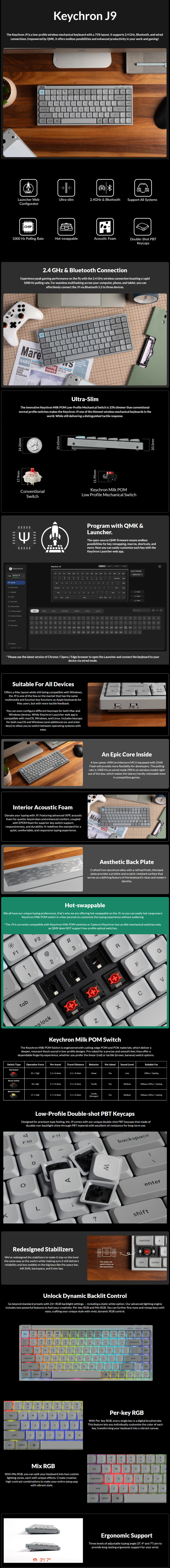 keychron j9 wgb wireless low-profile linear mechanical gaming keyboard grey