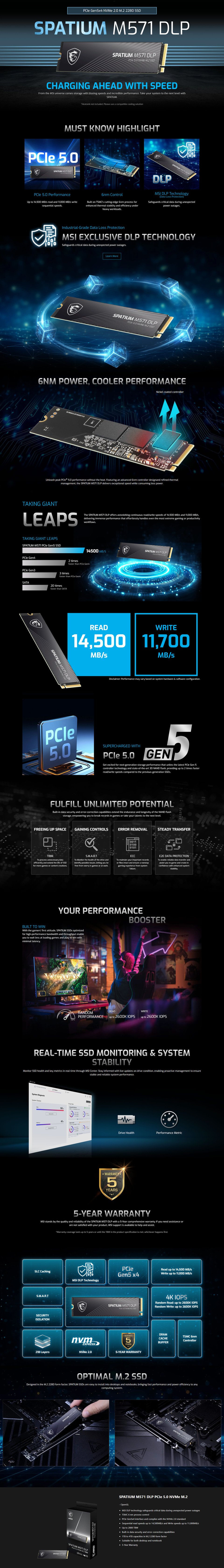 2tb msi spatium m571 dlp pcie 50 nvme m2 ssd