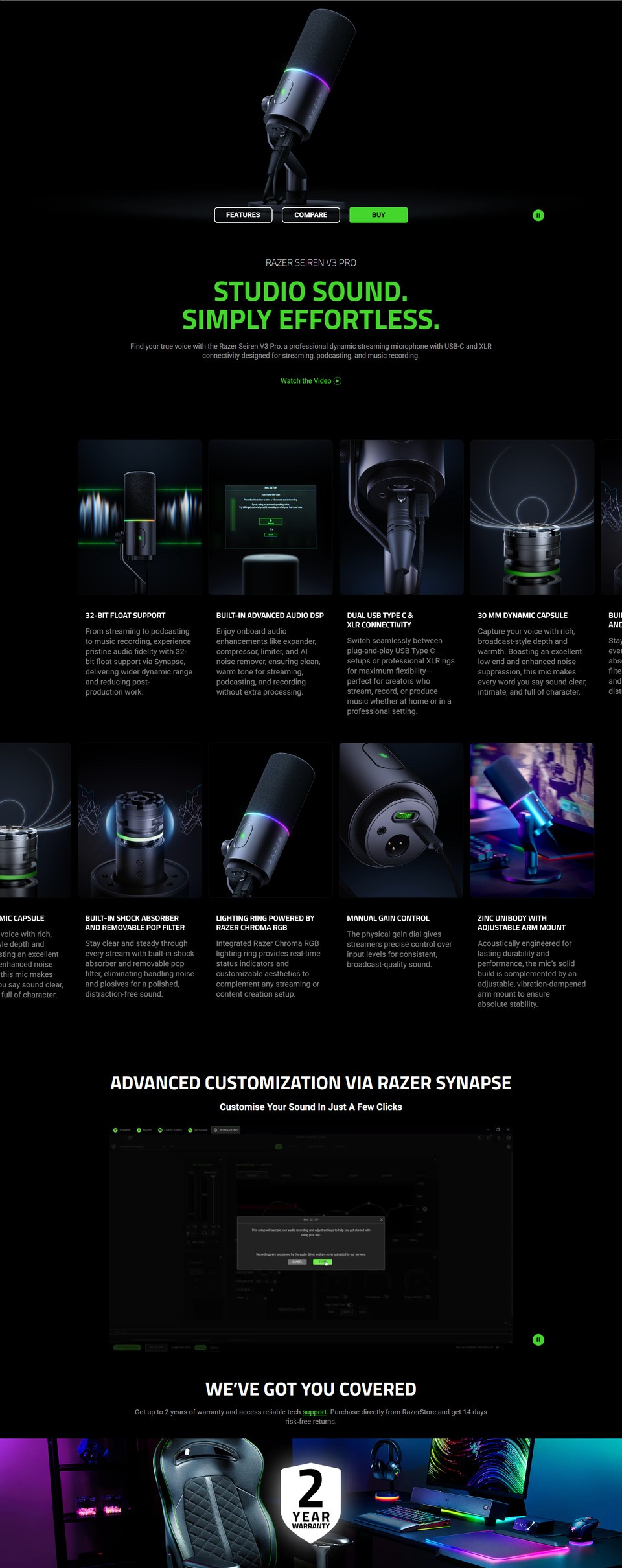 razer seiren v3 pro usbxlr desktop microphone black