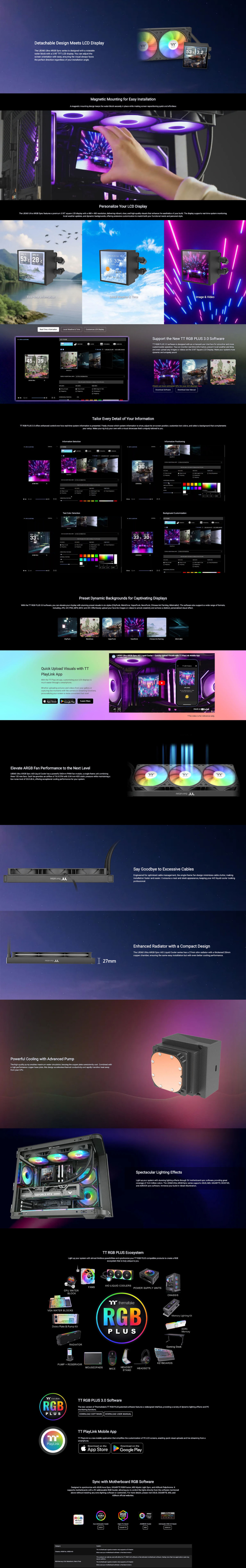 360mm thermaltake lb360 ultra argb cpu liquid cooler with 395 lcd black